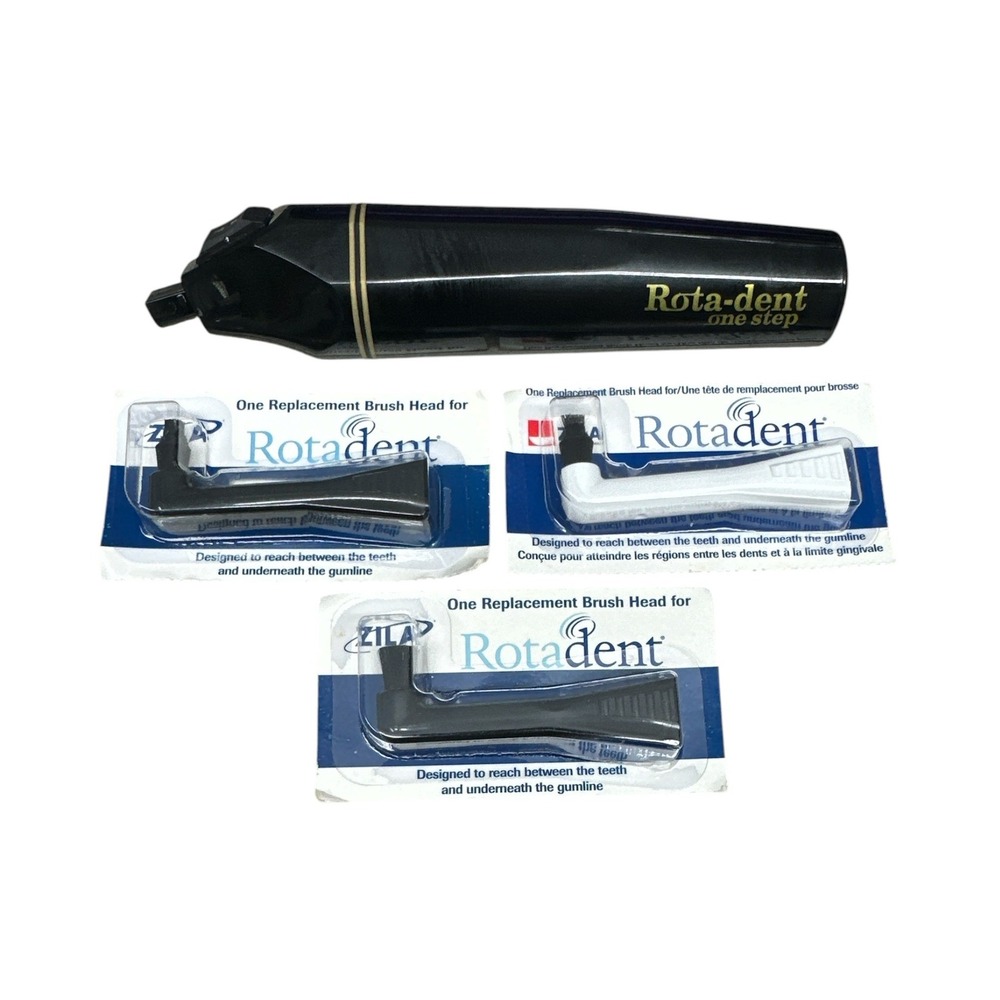 Rota-dent One Step Electric Toothbrush Handle & 3 New Zila Brush Heads - READ